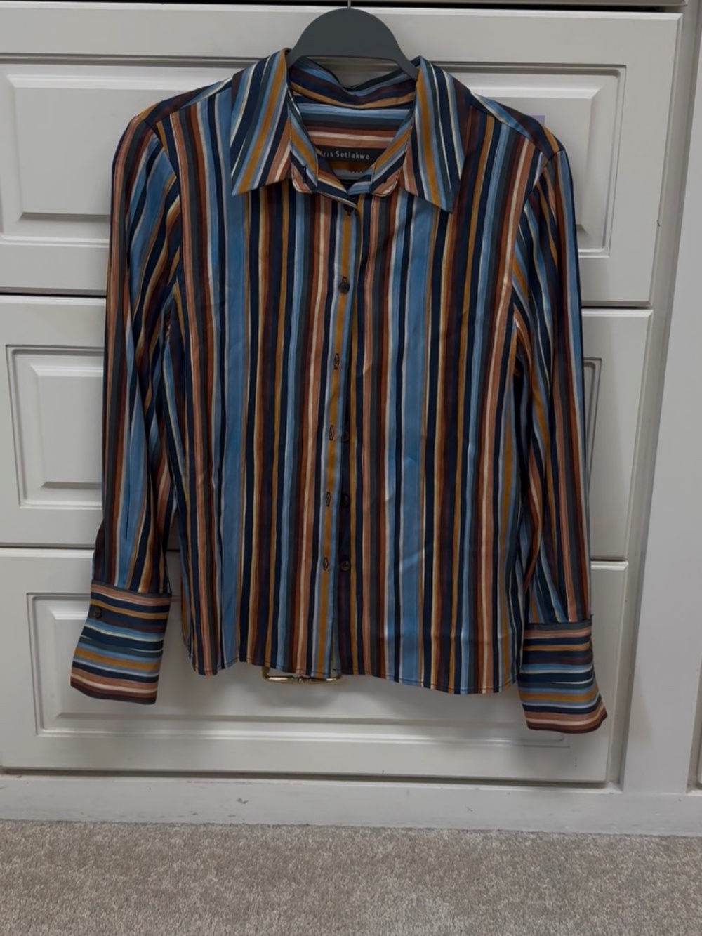 Iris Setlakwe Multicolor Vertical Stripe Button-Up Blouse size 8